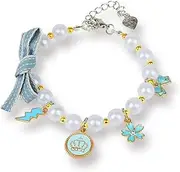 Dog Pearl Necklace Pet Collar with Pearl Pendant Cat Cute Bow Crown Collar Fashion Pet Necklace Accessories for Puppy Kitten (Blue, M)