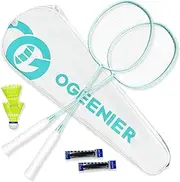OGEENIER Badminton Rackets Set of 2, Lightweight Badminton Set for Backyards, Family Outdoor Games, Includes 2 Shuttlecocks, 2 Overgrips Replacemnet, 1 Carrying Bag
