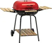Americana Deluxe Swinger Charcoal Grill with Two Side Tables and Bottom Shelf, Red