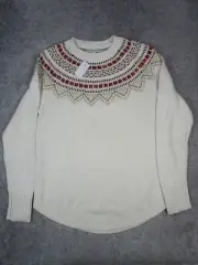 Loft Sweater Womens Medium White Red Yellow Knit Pullover New