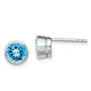Sterling Silver Rhodium-Plated Blue Topaz Circle Stud Earrings