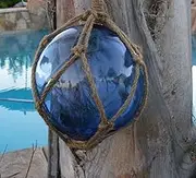 Japanese Glass Fishing Fish Net Blue Float Buoy Tiki Decor