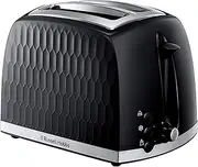 [Russell Hobbs] Honeycomb 2 Slice Toaster (Extra wide slots, High lift feature, 6 Browning levels, Frozen/Cancel/Reheat function, Removable crumb tray, 850W, Black, Textured high gloss) 26061