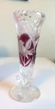 Hofbauer Byrdes Lead Crystal Glass Red Bird Vase New in Box