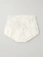 [SHUSHU/TONG] SHUSHU/TONG - Feather-trimmed Wool-blend Shorts - White - UK 14 UK 14 White