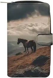 [LQPMNK] PU Leather Wallet, Horse on The Mountain Print Wallet with Multiple Slots Elegant Wallet Business Wallet Travel Wallet Bifold Wallet, style, 19.7x11x3.5cm, Minimalist, Style, 19.7x11x3.5cm,