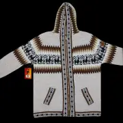 WOMEN HANDMADE ANDEAN ALPACA BEIGE ZIP HOODIE SWEATER SZ XL