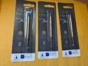 NEW GENUINE Parker Quink Flow Ball Point Pen Refill BLUE Ink FINE 3 PK FRANCE