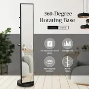 Full Length Body Mirror Large Long Tall Floor Free Standing Rotating Stand Up Alone Makeup Dressing Home Decor Black with Storage