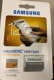 Samsung EVO 128GB Class 10 MicroSDXC Card with Adapter- MB-MP128DA/AM up to 48MB