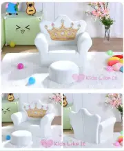 NEW White GIRLS PVC Leather / Little PRINCESS SOFA w/ FOOTSTOOL