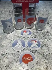 Coca Cola Coke Cup Glass Set Of 4 & Coaster Set Of 4 Collectibles
