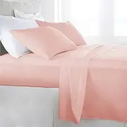 1000TC Egyptian Cotton Sheet Set (Flat Sheet, Fitted Sheet, Two Pillowcases) Single/King Single/Double/Queen/King Size (Double, Light Pink)
