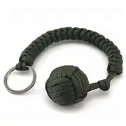 Heavy-Duty Outdoor Paracord Monkey Fist Keychain ArmyGreen