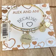 Alex and Ani BECAUSE I LOVE YOU GODMOTHER Shiny Gold Bracelet with Card NWT