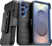 for Samsung Galaxy S25 Case with Belt Clip Holster & Kickstand, Screenless Protective Dual-Layer Shockproof Phone Case for Galaxy S25 - Black & Blue