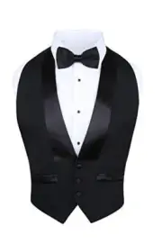 Men's Classic Formal 100% Wool Black Backless Tuxedo Vest with Bow Tie