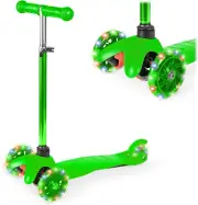 Kids Mini Kick Scooter Toy W/ Light-Up Wheels, Height Adjustable T-Bar, Foot Bre
