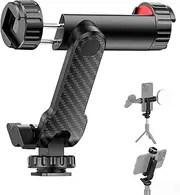 Phone Tripod Mount, Tripod Phone Attachment, Universal Smartphone Holder with Dual Cold Shoe Mounts, 1/4" Screw 360° Rotation, 180° Tilt, Compatible with iPhone & Android for Photography, Vlogging