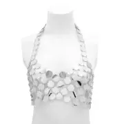 Sexy Sequin Halter Shiny-Rave Outfits Festival Skirt Tube Bra Top Costume