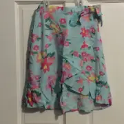 GIRLS MULTI COLOR FLORAL ON BLUE TULIP HEM PULL ON SKIRT SIZE 6/6X