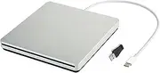 External CD DVD Drive, Type C Burner with Smart Touch Button Portable Slim DVD CD RAM Writer Reader with High Speed Data for Notebook Laptop Desktop Support Windows 7 8 10 (Sliver)