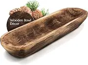 FANDOS Wooden Dough Bowl for Decor - 17¾ in Long Hand Carved Paulownia, Large Rustic Decorative Bowl for Home Table Centerpiece, Keys, Entryway Table, Catchall Tray & Wooden Dining Room Centerpiece
