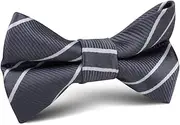 [OTAA] Graphite Charcoal Grey Double Stripe Kids Bow Tie Grey Graphite Charcoal Grey Double Stripe Kids Bow Tie
