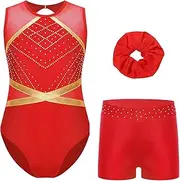 [Yhong] Kid Girls Gymnastics Leotard Ballet Tumbling Dance Stage Unitards Costume with Headwear
