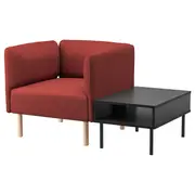 LILLEHEM armchair with side table, Gunnared brown-red/wood