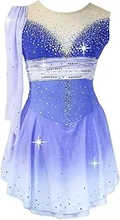 [Zagitova] Figure Skating Dress with Long Sleeved Gradient Ballet Dance Skirts Ice Skating Dance Dress for Competition
