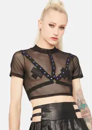 Bow Down Bish Sheer Studded Harness Top