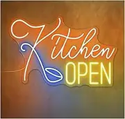 Sign Lamp "Kitchen Open"Neon Sign Kitchen Room Aesthetic Wall Mount Indoor Decor Restaurant 24h Open Light Business Logo 50cmх30cm(A)