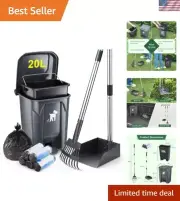 Dog , Dog Poop Trash Can Set with Removable Inner Bucket, Long Handle Rake, 1...