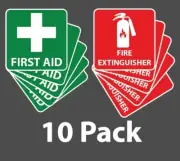 10pk First Aid / Fire Extinguisher Safety Sign OHS WHS 3m waterproof Vinyl 100mm