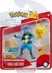 Pokémon PKW3054 Battle Figure Set - Pikachu, Amonitas, Lucario, Official Pokémon Figure Set
