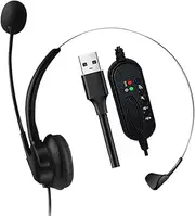 Call Center Headset with Microphone Over-Head Single-Sided Headphone USB Corded with Adjustable Microphone Mute Volume Control Button for Office Desktop Computer PC Laptop