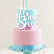 White Acrylic Cake Topper - He Or She