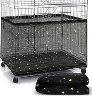 Large Bird Cage Cover Birdcage Nylon Mesh Net Cover Seed Feather Catcher Twinkle Star Universal Birdcage Cover Bird Seed Guard Skirt for Parakeet Macaw African Round Square Cage (Black, XL)