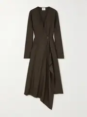 [NINETY PERCENT] NINETY PERCENT - Orion Wrap-effect Asymmetric Tencel Lyocell Midi Dress - Dark brown - small small Brown