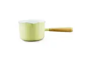 Falcon Enamel Butter Warmer with Wood Handle Deluxe 2 Tone Lemon & White