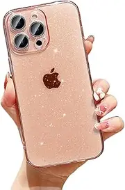 Glitter Clear Phone Case for iPhone 14 Pro 6.1 inch- Sparkle Bling Shockproof Rugged Protective Cover,Camera Lens Protection Anti-Yellowing Slim Design Crystal Transparent Case-Pink