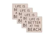 4pc Rayell Ceramic Printed Coaster Life at The Beach Slate Drink Glass Holder