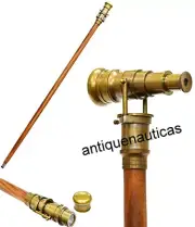 TELESCOPE Handle Antique Brass Wooden Walking Stick Cane Antique Finish Gift