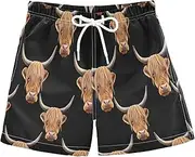 [RPLIFE] Boys Trunks, Anti-Chafe Swim Trunks Boys 2 T, Cute Highland Cow Heads Black