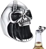 [Generic] Skull Ring for Men | Vintage Punk Skull Biker Gothic Ring Beer Bottle Opener | Finger Bottle Opener Rings Fashion Punk Biker Jewelry Halloween Skull Rings for Men