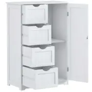 Bathroom Cabinet Storage Wooden 4 Drawer Cupboard 2 Shelves Free Standing White