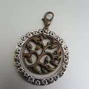 Round Medallion Bodhi Tree of Life and Love Clip Charm Pendant Silver Ant Gold