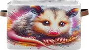 Cute Opossum Anima Storage Organizer Bin, Collapsible Rectangle Cloth Storage Bins for Organizing, Set of 2