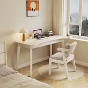Draylen White Solid Wood Study Desk with Drawers/Rubberwood/Curved/0.8M/1M/1.2M
